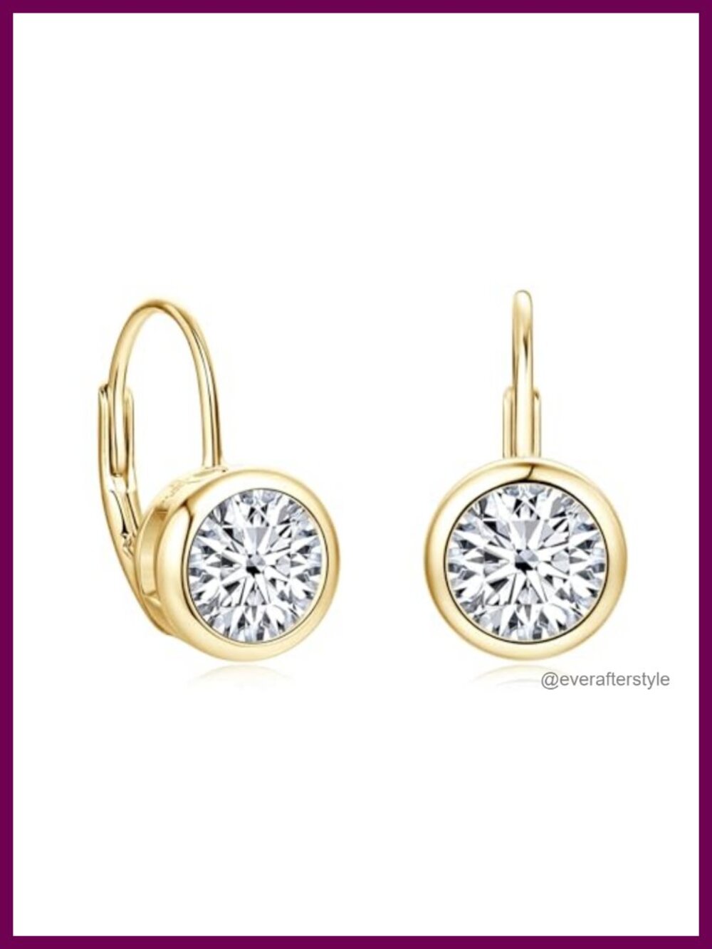 14k Gold Plated Moissanite Leverback Hoop Earrings for Women Bezel Set Drop